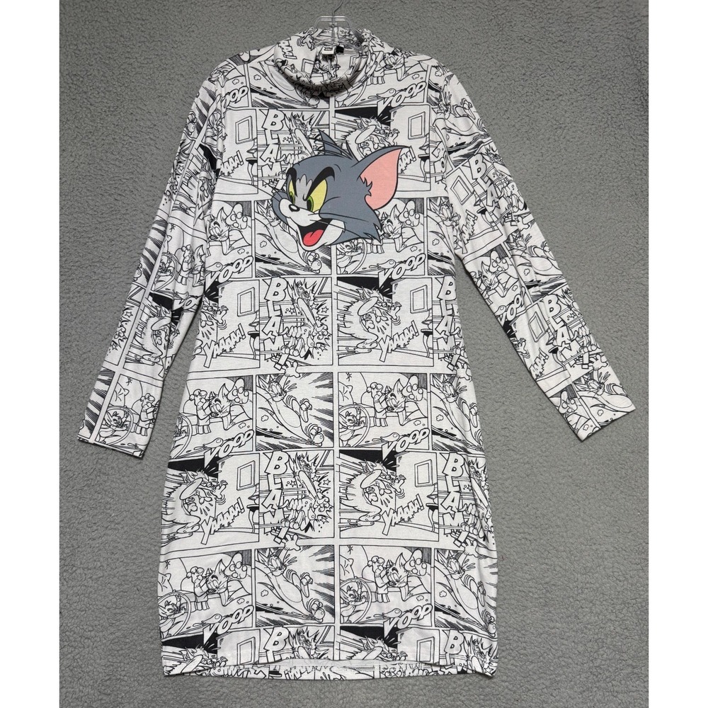 Tom & Jerry High Neck Cartoon Printed Hollow out dress Womens 2XL Stretch